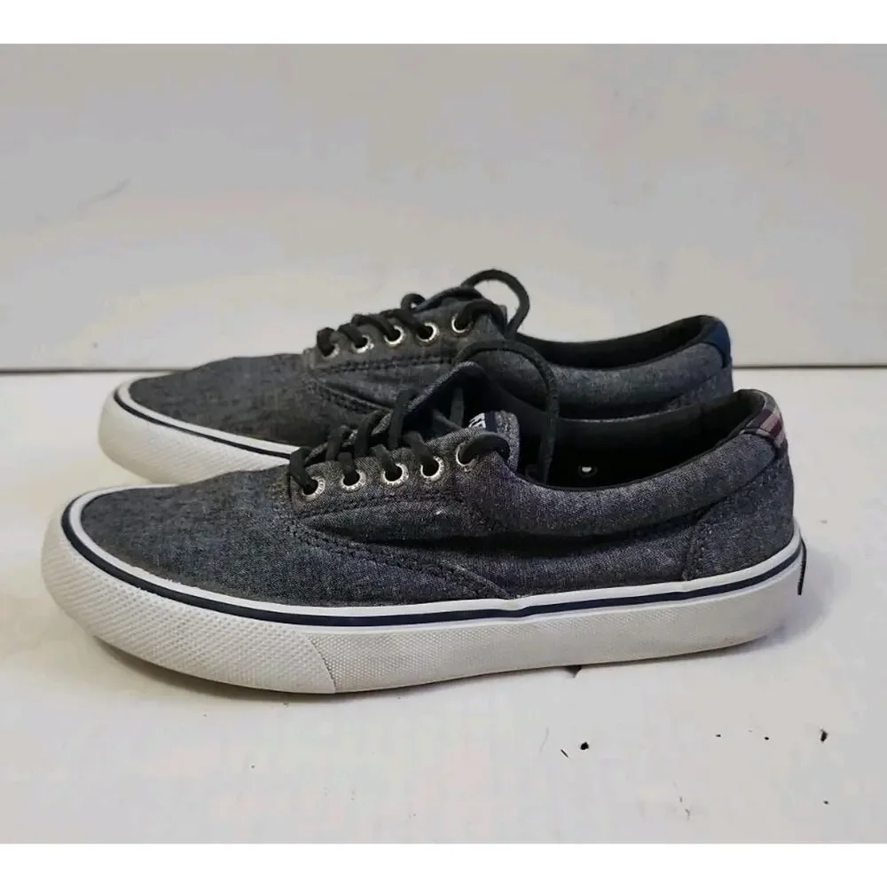 Sperry Top Sider Shoes Mens 5.5 Halyard Sneakers Gray Canvas Low Top STS22961